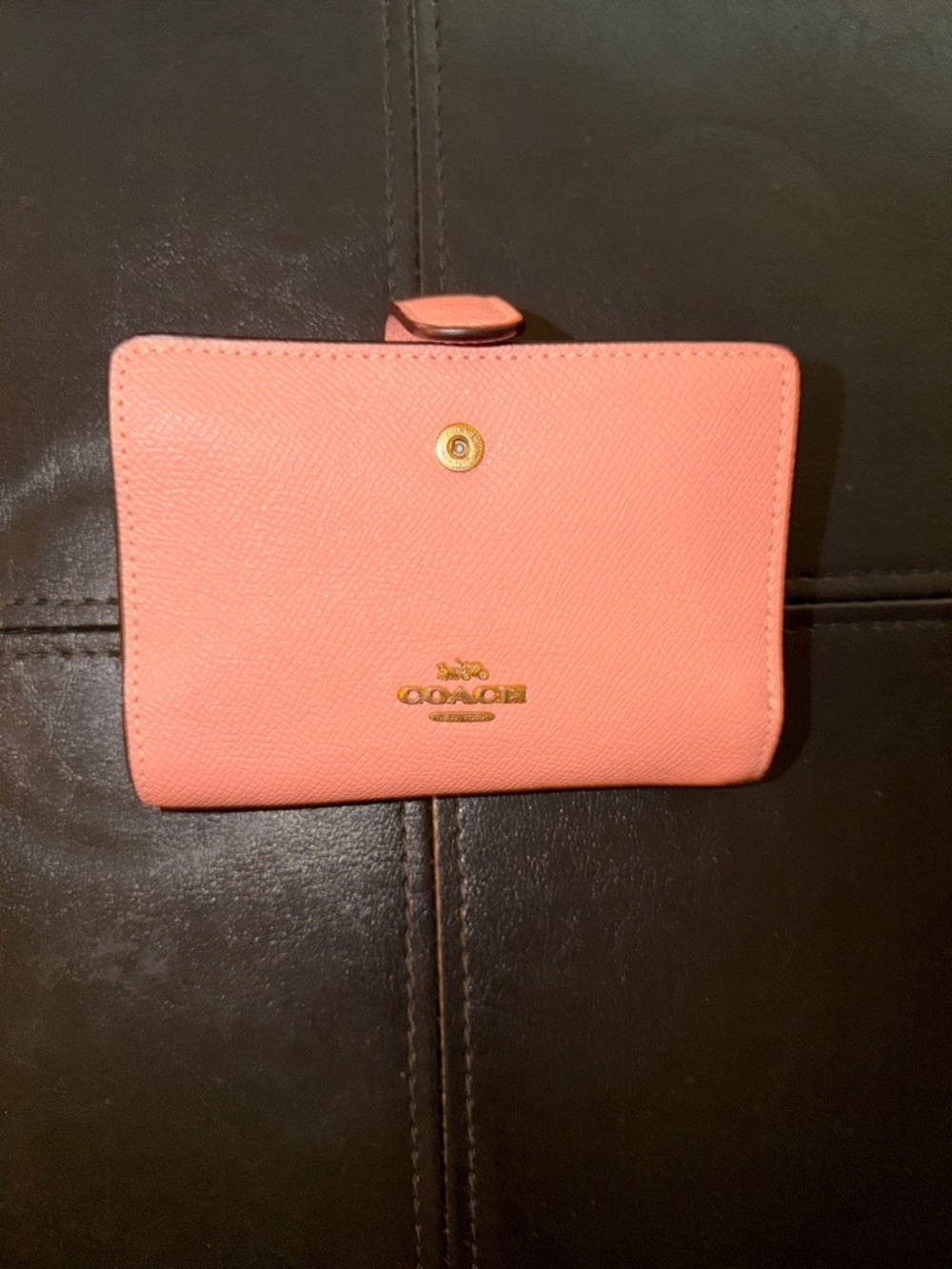 Coach Coral Pink Leather Bifold Wallet with Gold Logo